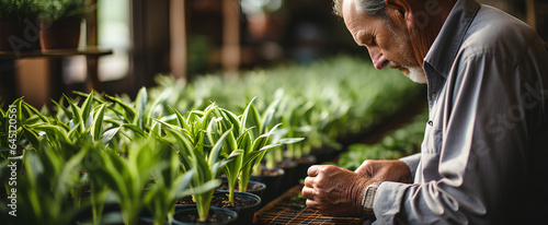 A man in a field utilizing a tablet to inspect plant data.