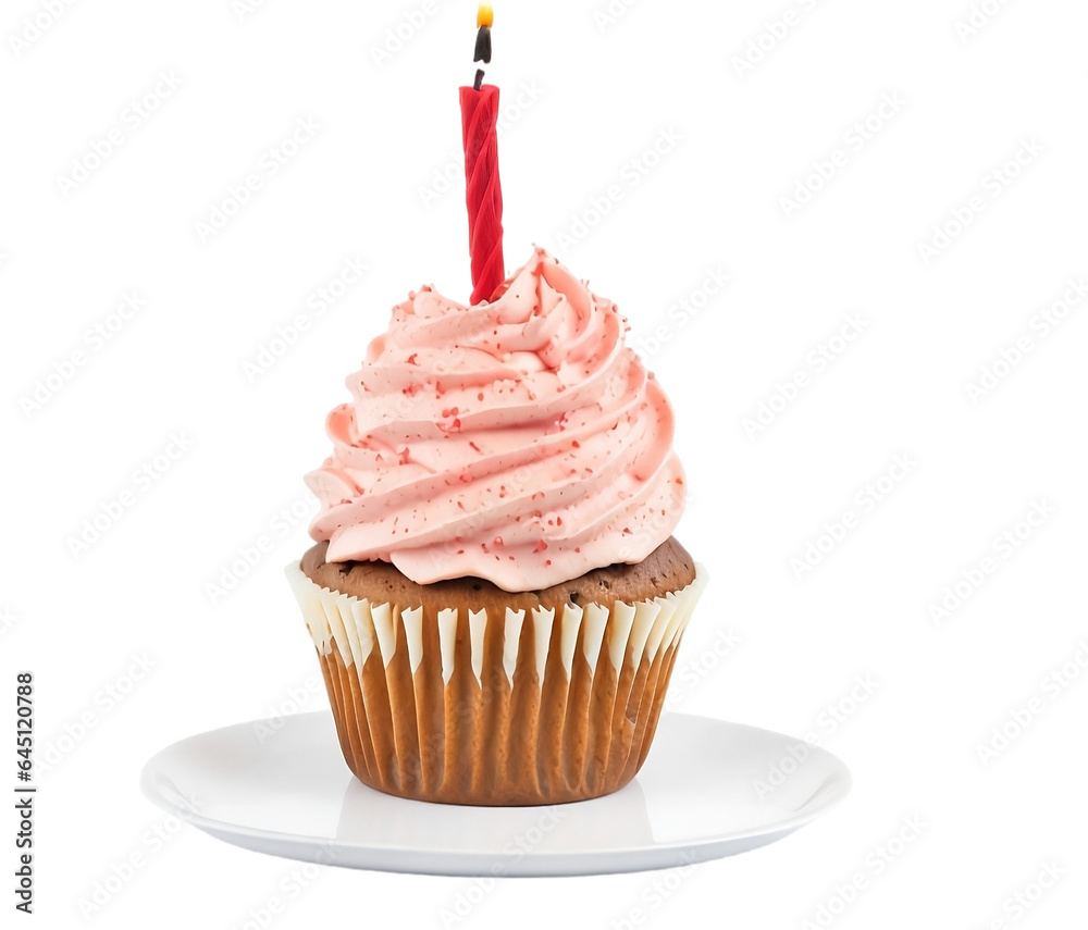 birthday cupcake with candle isolated on transparent background PNG