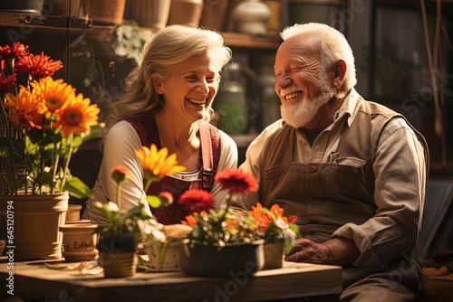 Older people enjoying their free time around flowers and roses © Boris