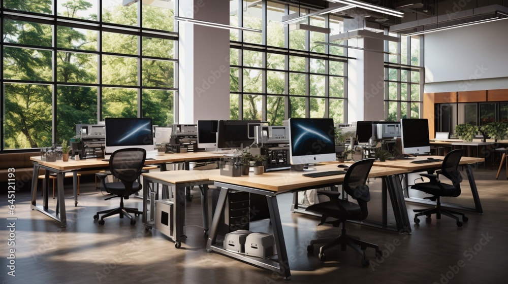 a university's collaborative workspace, featuring adjustable desks and ergonomic chairs
