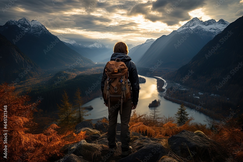 A trekking enthusiast capturing the essence of mountain exploration with stunning landscape views