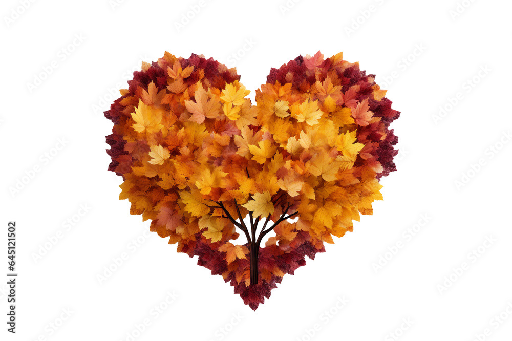 Autumn heart tree, created from fallen leaves, colourful and nostalgic. Maple tree. PNG isolated background. Autumn heart tree, created from fallen leaves, colourful and nostalgic. Maple tree. PNG isolated background.