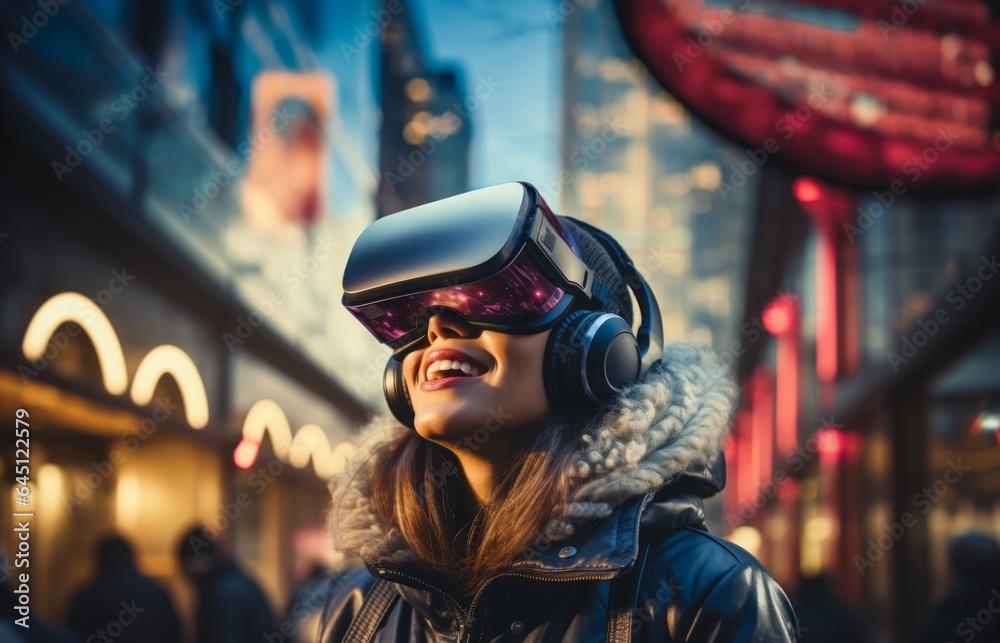 Portrait in virtual reality glasses in fantasy style. Generative AI
