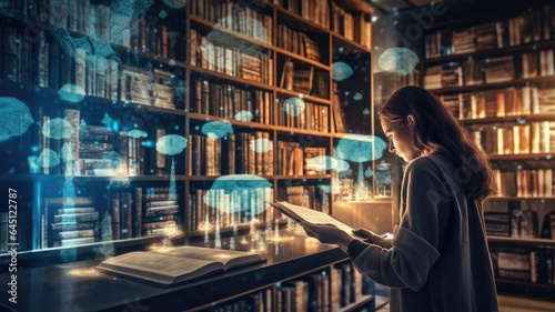 A person browsing a virtual library with digital books, highlighting the accessibility and convenience of online information