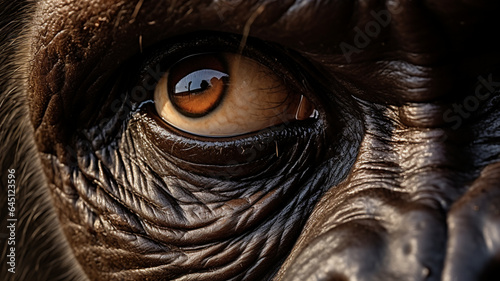 close-up shot of a gorilla's intense gaze, highlighting its expressive eyes and facial features. AI Generative.