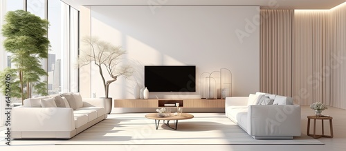 Luxurious modern living room with AC, mockup, . © Lasvu