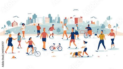 Illustration where people do sport in open air