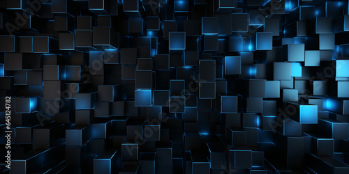 Abstract dark blue background with glowing cubes. © Marc Kunze