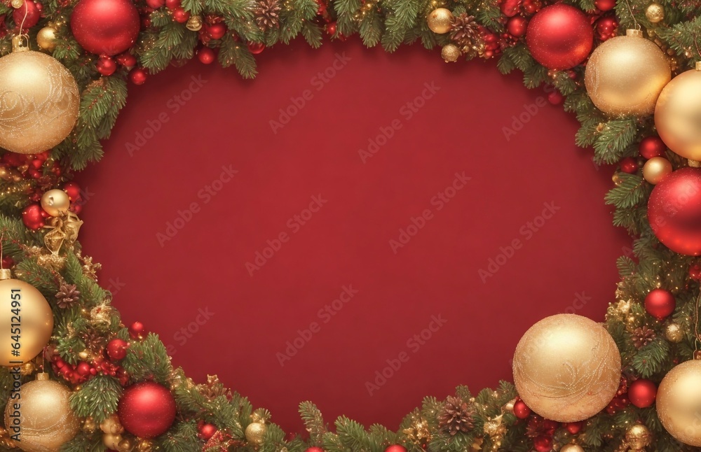 Christmas background with fir tree and christmas decoration elements. Top view with copy space Christmas background with fir tree and christmas decoration elements. Top view with copy space