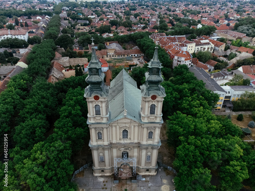 Drone view of the St. Theresa of Avila Cathedral Subotica, Serbia