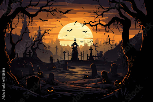 Halloween Graveyard, Silhouette, Generative AI