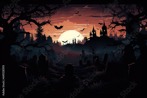 Halloween Graveyard  Silhouette  Generative AI