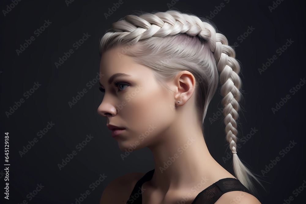 Dutch Braid - Similar to a French braid, but with an inverted technique, where strands are crossed under rather than over, resulting in a distinctive and textured appearance (Generative AI)