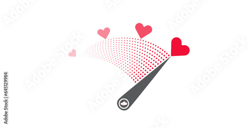 Simple love level measurement vector illustration with indicator, red hearts, dotted lines. Romantic love scale to use in valentines day, passion, wedding card design projects. 