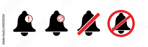 Disabled social media notification ring bell set. Flat icon collection to use in application alarm, incoming alert design projects. 
