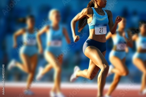 Female athletes during speed training on the athletics track. © Joaquin Corbalan