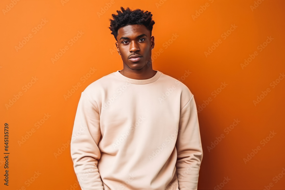 Portrait of handsome african american male looking serious in casual clothes on a colored background