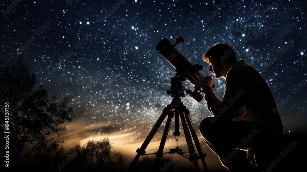 astronomy professor observing celestial bodies with a telescope generative ai - obrazy, fototapety, plakaty 