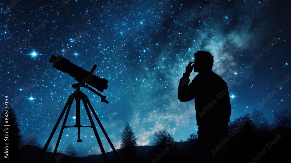 astronomy professor observing celestial bodies with a telescope generative ai