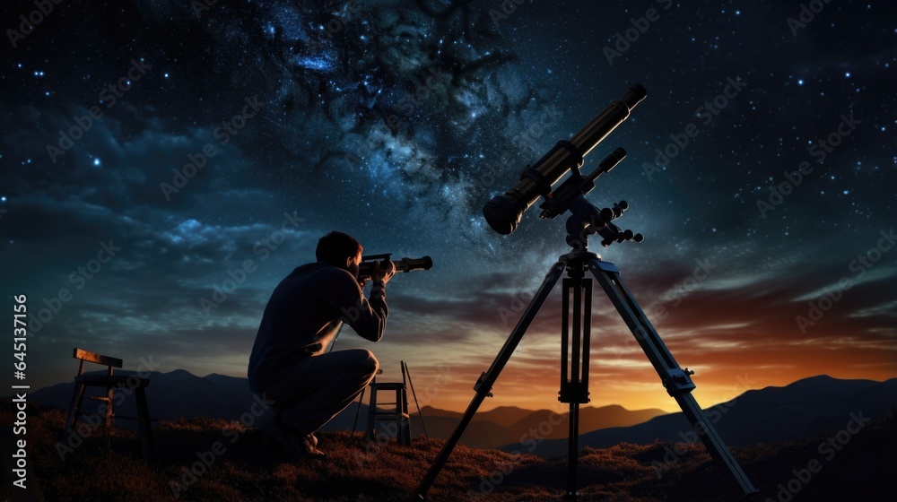 astronomy professor observing celestial bodies with a telescope generative ai