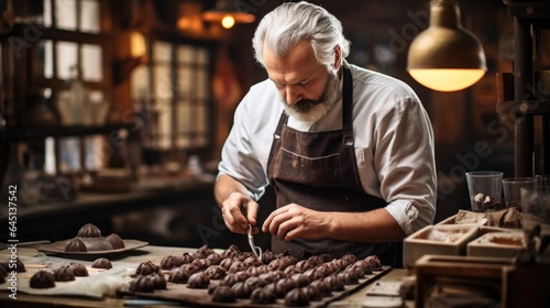 Fotografia, Obraz chocolatier crafting artisanal chocolates generative ai