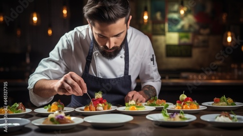 fine dining chef plating a multi-course tasting menu generative ai