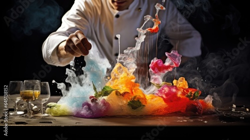 molecular gastronomy chef experimenting with textures and foams generative ai