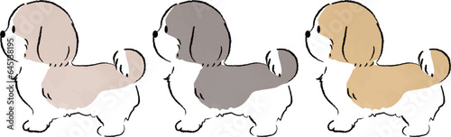 手書き風のシンプルなかわいいシーズーのイラスト　横向き
