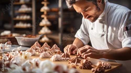 pastry chef crafting delicate desserts with intricate designs generative ai