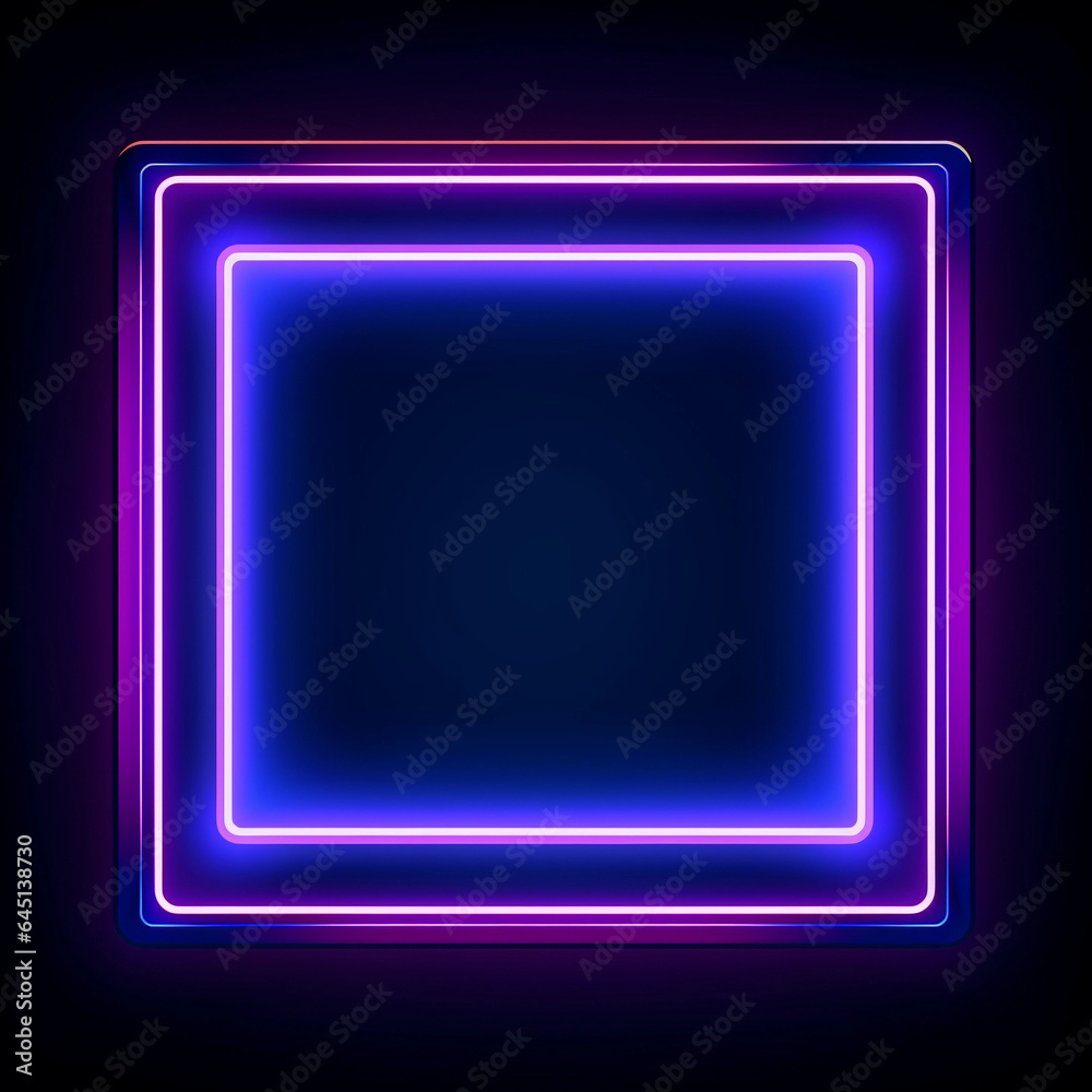 Purple neon square frame with copy space on dark background Purple neon square frame with copy space on dark background