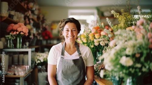Young woman florist, Happy flower shop owner smiling as she achieves success in her small business.