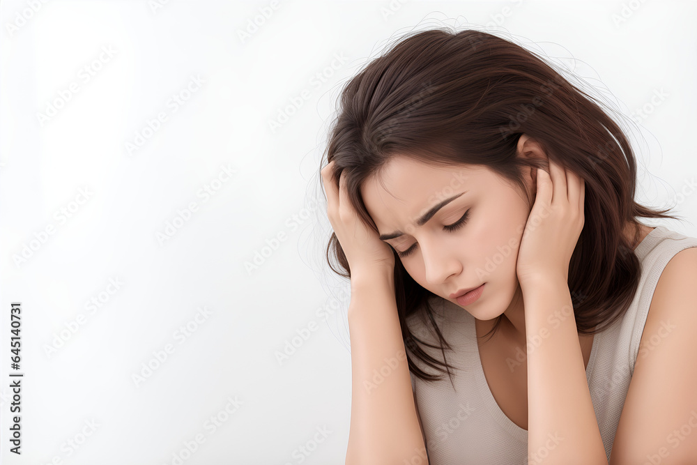 Woman suffering from headache or depression Woman suffering from headache or depression