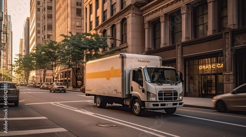photograph of a modern commercial delivery truck Generative AI
