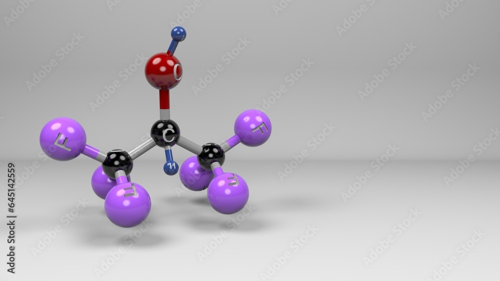 Hexafluoro2propanol molecule. Molecular structure of HFIP, solvent