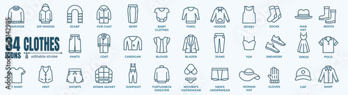 clothes and cloth elements - minimal thin line web icon set. Outline editable icons collection. Simple vector illustration.
