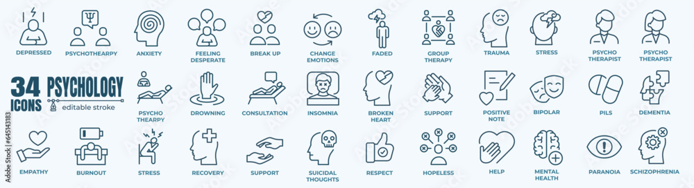 Psychology elements - minimal thin line web icon set. Outline editable icons collection. Simple vector illustration. Psychology elements - minimal thin line web icon set. Outline editable icons collection. Simple vector illustration.