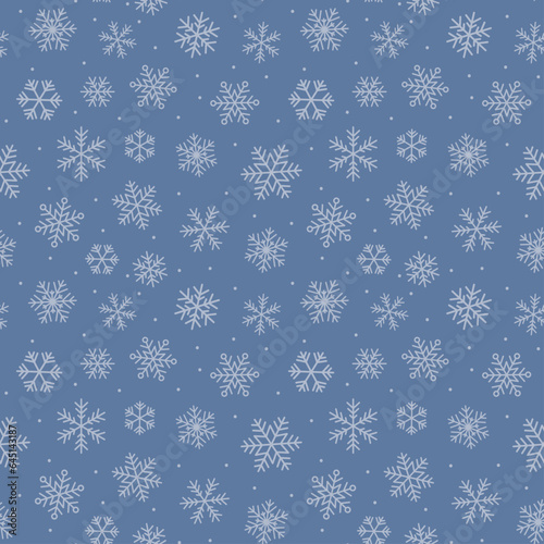 Snowflakes on blue background seamless pattern repeat vector Christmas winter