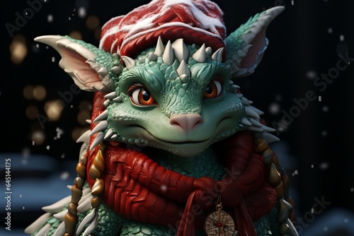 Cute dragon. Eastern calendar symbol. Christmas or New Year background with selective focus and copy space © top images