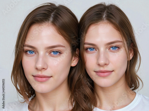 portrait of two girls with blue eyes