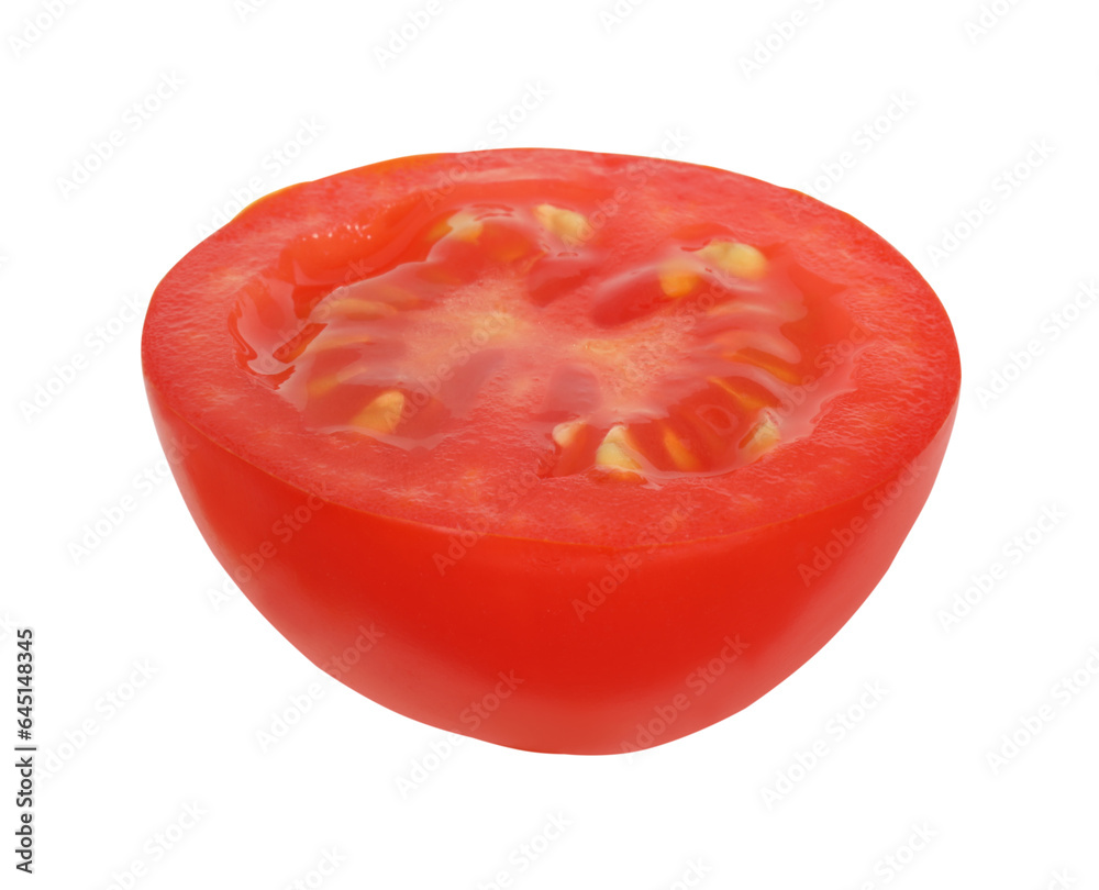 Half of ripe cherry tomato isolated on white Half of ripe cherry tomato isolated on white