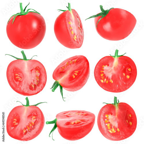 Set of fresh ripe cherry tomatoes isolated on white