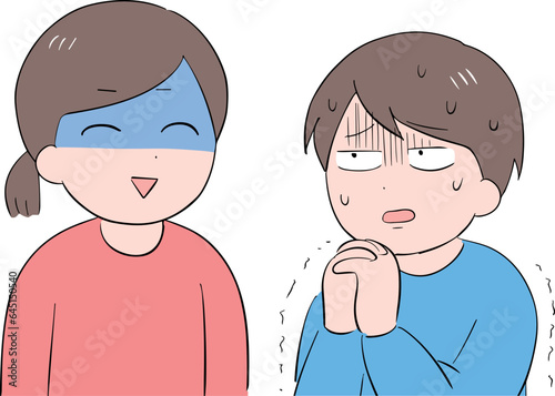 静かに怒っている女性と謝っている男性