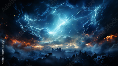 Background of lightning strikes above the clouds