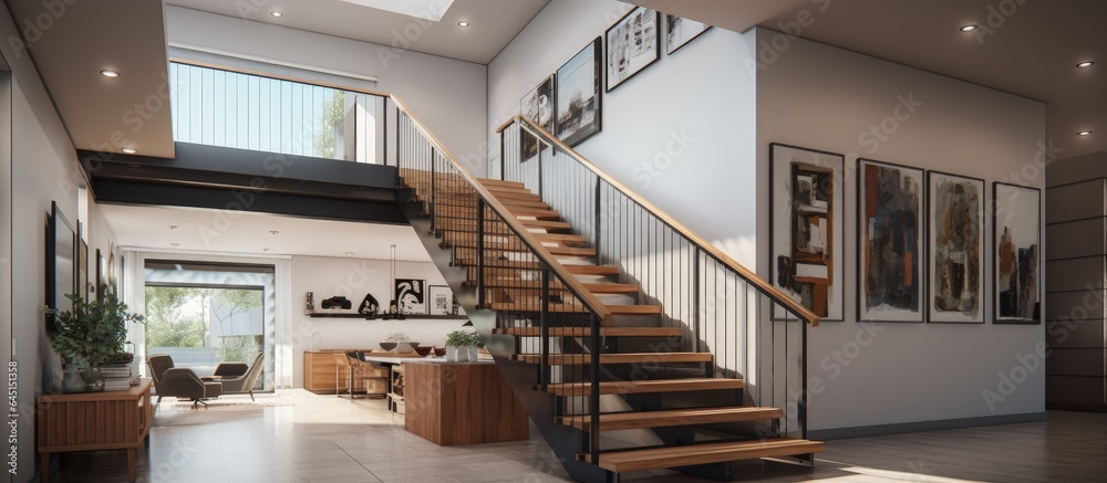 Observation of staircase and upper level space. Observation of staircase and upper level space.