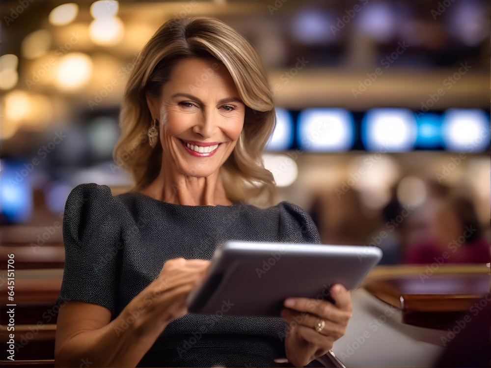 woman using tablet computer in cafe woman using tablet computer in cafe