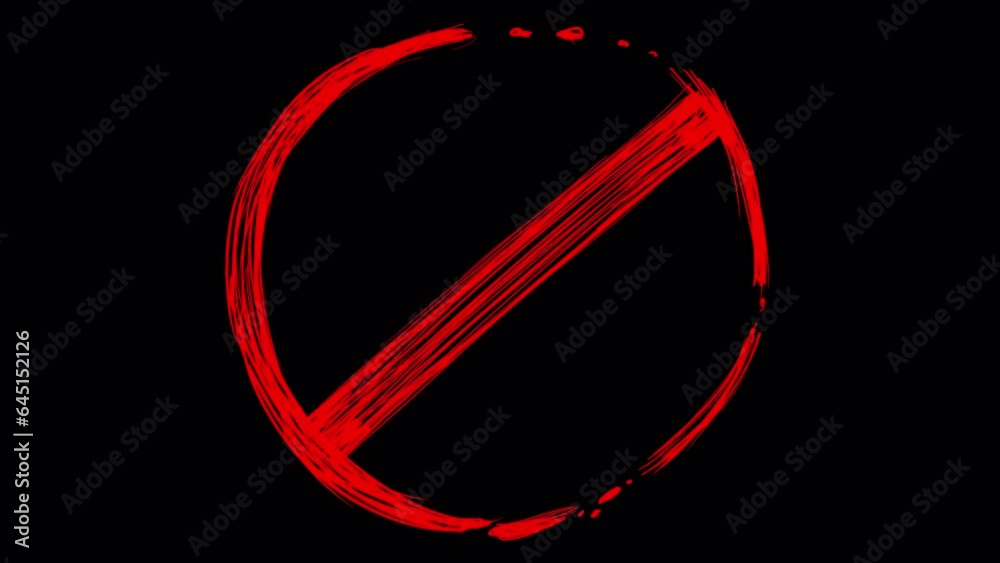 Doodle sketch style Prohibition sign with red pen on black screen. Ban effect for overlay. The concept of the forbidden and dangerous. Stock 4K video with a red slashed circle. Doodle sketch style Prohibition sign with red pen on black screen. Ban effect for overlay. The concept of the forbidden and dangerous. Stock 4K video with a red slashed circle.
