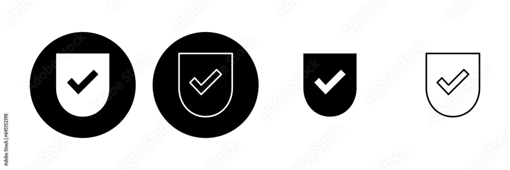 Shield check mark icon set. Protection approve sign. Safe icon vector Shield check mark icon set. Protection approve sign. Safe icon vector