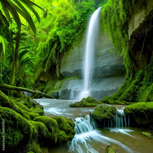 A Beautiful Waterfall and Tropical Forest