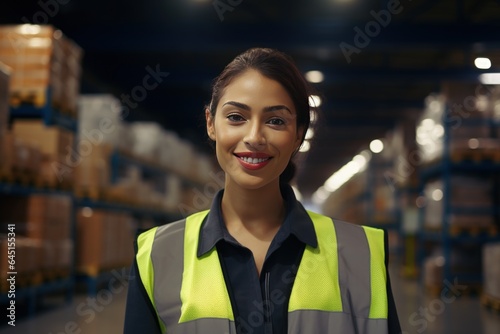 Mexican latin american hispanic warehouse worker in distribution delivery center. Storehouse package supervisor.