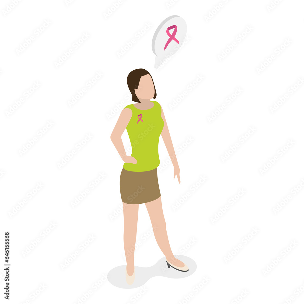 3D Isometric Flat Illustration of Women with Pink Support Ribbons. Item 5 3D Isometric Flat Illustration of Women with Pink Support Ribbons. Item 5